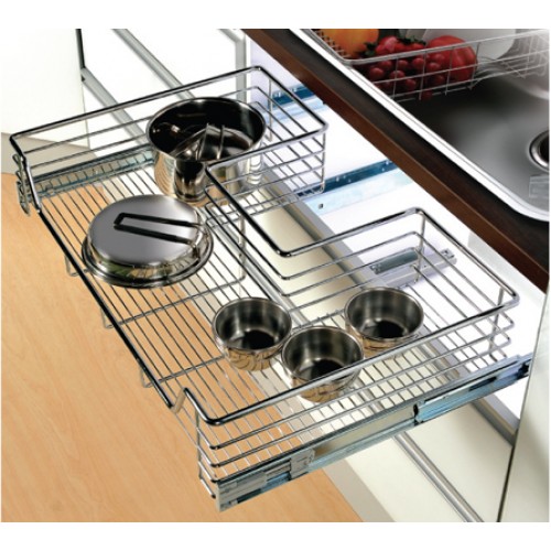 Under Sink Drawer for One Drian Pipe, Chrome with Soft Closing